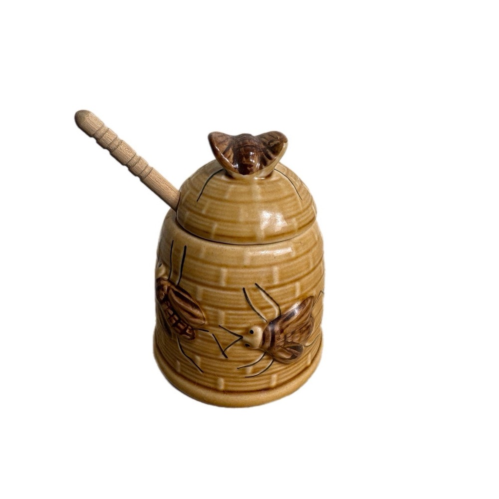 Fox Run Kitchens Ceramic Honey Pot Beehive Honey Jar 10oz  3D Bee Motifs‎ 70's - Picture 7 of 9